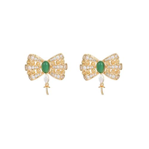 Brass Earring Stud Component, with Gemstone, plated, DIY & different styles for choice & micro pave cubic zirconia, more colors for choice, Sold By Pair