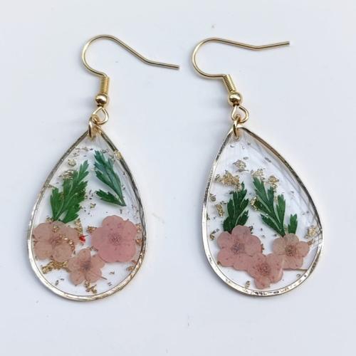 Pressed Dried Flower Jewelry  Zinc Alloy with Dried Flower & Resin epoxy gel & for woman Sold By Pair