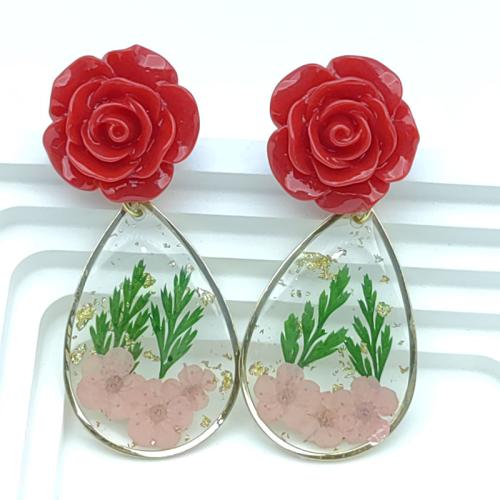 Pressed Dried Flower Jewelry , Tibetan Style, with Dried Flower & Resin & Acrylic, handmade, different styles for choice & for woman, more colors for choice, Sold By Pair