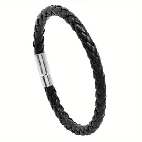 Leather Cord Bracelet 304 Stainless Steel with Magnet & leather cord for man Length 16 cm Sold By PC