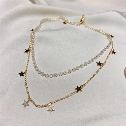 Brass Necklace, with Crystal, for woman, golden, Length:Approx 21-50 cm, Sold By PC