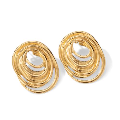 304 Stainless Steel Stud Earring, Geometrical Pattern, gold color plated, for woman & hollow, 28.50x38mm, Sold By Pair