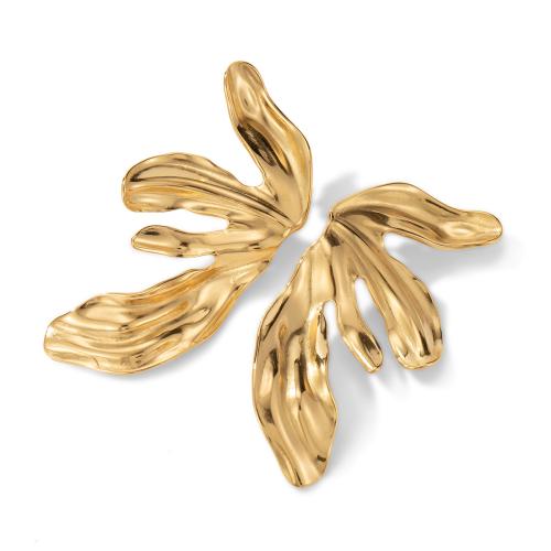 304 Stainless Steel Stud Earring, petals, gold color plated, fashion jewelry & for woman, 35x68mm, Sold By Pair