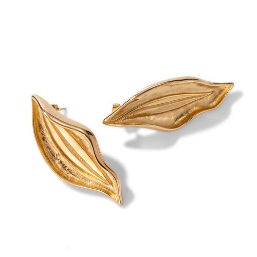 Titanium Steel Stud Earring, Leaf, gold color plated, vintage & for woman, 21x53mm, Sold By Pair