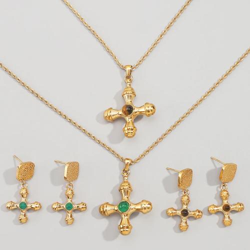 Cink ötvözet Jewelry Set, -val Gyanta, Kereszt, arany színű aranyozott, különböző stílusokat a választás & a nő, Által értékesített PC