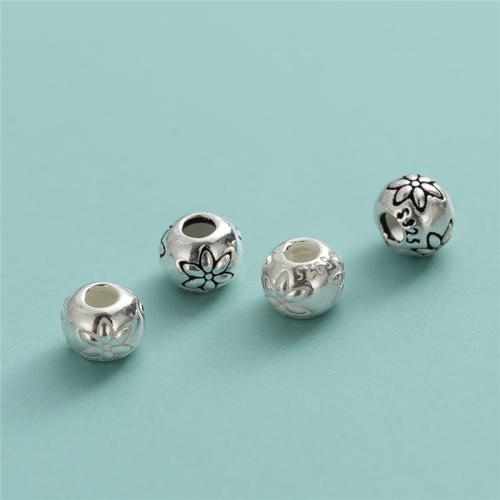 925 Sterling Silber Perlen, 925er Sterling Silber, DIY & mit Blumenmuster, keine, 4mm, Bohrung:ca. 1.9mm, verkauft von PC