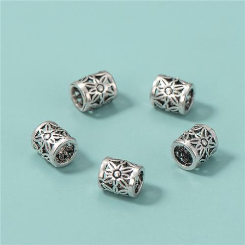 925 Sterling Silver Beads, Round Bugle, vintage & DIY & with flower pattern & hollow, 5x6mm, Hole:Approx 3.2mm, Sold By PC