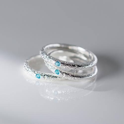 925 Sterling Silver Finger Ring, s Akvamarin, Korejski stil & različite veličine za izbor & za žene, srebro, Veličina:6-8, Prodano By PC