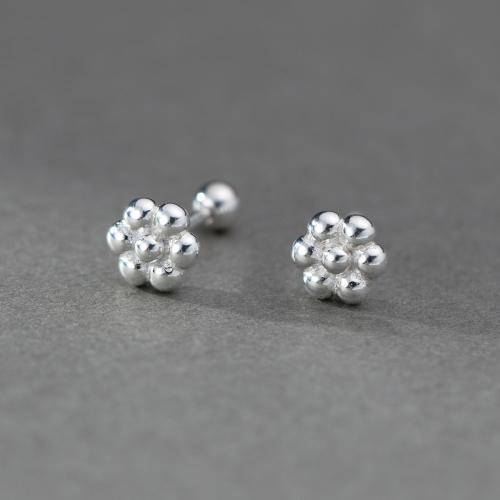 925 Sterling Silver Stud Earring, Flower, Korean style & for woman, silver color, 6mm, Hole:Approx 3.3mm, Sold By Pair
