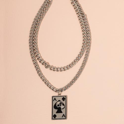Collier de bijoux en alliage de zinc, avec 5cm chaînes de rallonge, Double couche & bijoux de mode & pour femme, Longueur:Environ 45 cm, Vendu par PC