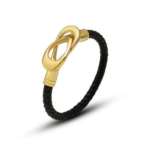 Bracelet d'acier titane, avec cordon en cuir, bijoux de mode & pour femme, plus de couleurs à choisir, Longueur:Environ 15.5 cm, Vendu par PC