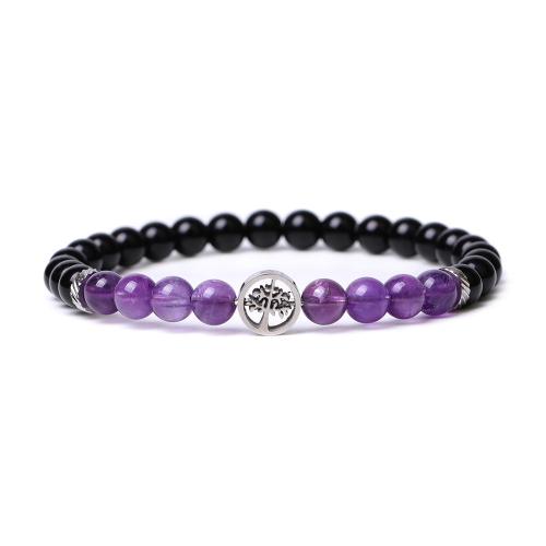 Gemstone Bracelets with 304 Stainless Steel Round polished fashion jewelry & Unisex 6mm Length Approx 18.5 cm Sold By PC
