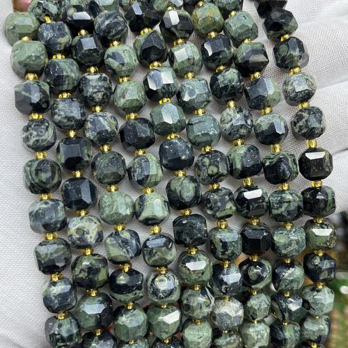 Grânulos de gemstone jóias, Pedra verde do olho, Quadrado, joias de moda & DIY & facetada, cores misturadas, 8mm, vendido para Aprox 38 cm Strand