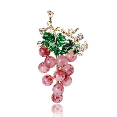 Resin Brooch Zinc Alloy with Resin Grape gold color plated fashion jewelry & for woman & enamel & with rhinestone nickel lead & cadmium free Sold By PC