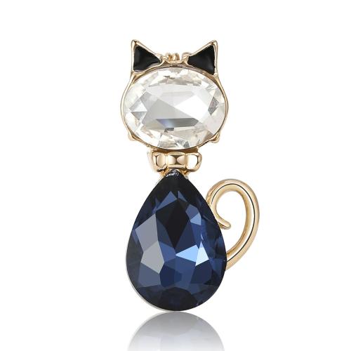 Rhinestone Brooch Zinc Alloy with Rhinestone Cat gold color plated fashion jewelry & for woman nickel lead & cadmium free Sold By PC