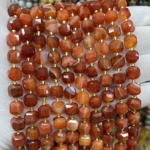 Natürliche Streifen Achat Perlen, Quadrat, Modeschmuck & DIY & verschiedene Größen vorhanden & facettierte, rot, verkauft per ca. 38 cm Strang