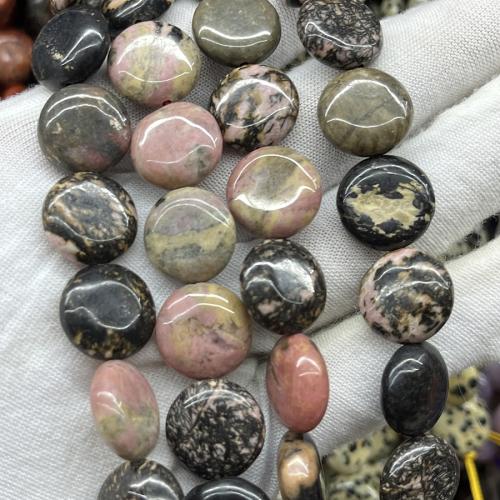Rhodonit Perlen, flache Runde, Modeschmuck & DIY, gemischte Farben, 15mm, verkauft per ca. 38 cm Strang