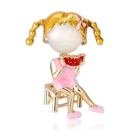 Resin Brooch Zinc Alloy with Resin Girl gold color plated fashion jewelry & for woman & enamel mixed colors nickel lead & cadmium free Sold By PC