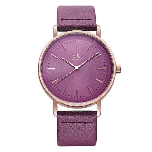 Damen Armbanduhr, Glas, mit PU Leder, Lebenswasserbeständig & Modeschmuck & japanische Uhr-Bewegung & für Frau, violett, Länge:ca. 23 cm, verkauft von PC