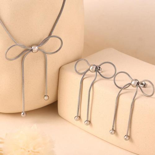 Jewelry Sets, Titanium Steel, with 5cm extender chain, Bowknot, fashion jewelry & different styles for choice & for woman, original color, Length:Approx 41 cm, Sold By PC