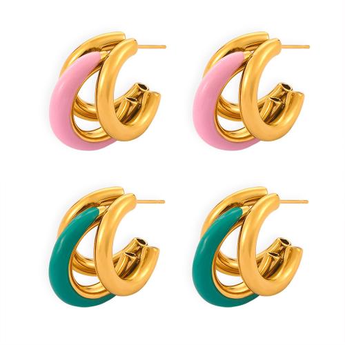 Titanium Steel  Earring, fashion jewelry & for woman & enamel, more colors for choice, 22x25mm, Sold By Pair
