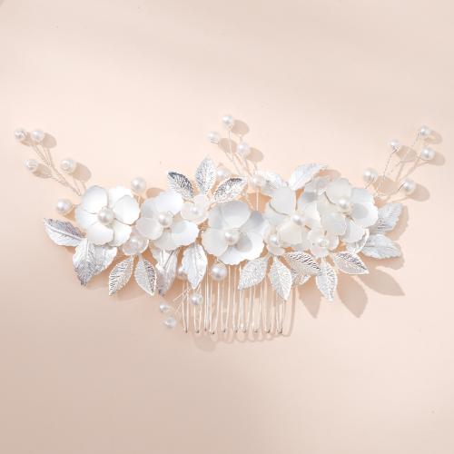 Decorative Hair Combs Zinc Alloy with Plastic Pearl fashion jewelry & for woman silver color Sold By PC
