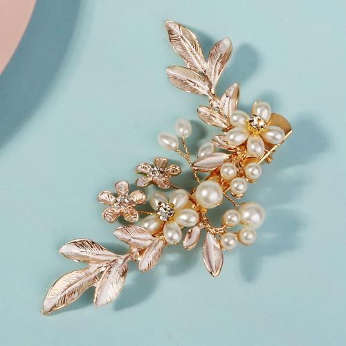 Alligator Hair Clip, Tibetan Style, with Plastic Pearl, fashion jewelry & for woman & with rhinestone, golden, 95x37mm, Sold By PC