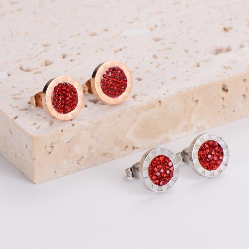 Stainless Steel Stud Earrings, 316L Stainless Steel, fashion jewelry & for woman & with rhinestone, more colors for choice, 12mm, Sold By Pair