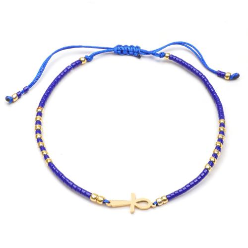 Glass Seed Beads Armband, med Knut Sladd & 304 rostfritt stål, handgjord, mode smycken & justerbar & för kvinna, fler färger för val, Längd Ca 16-20 cm, Säljs av PC