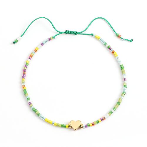 perles de rocaille en verre bracelet, avec Cordon de noeud & Acier inoxydable 304, coeur, fait à la main, bijoux de mode & réglable & pour femme, plus de couleurs à choisir, Longueur:Environ 16-20 cm, Vendu par PC