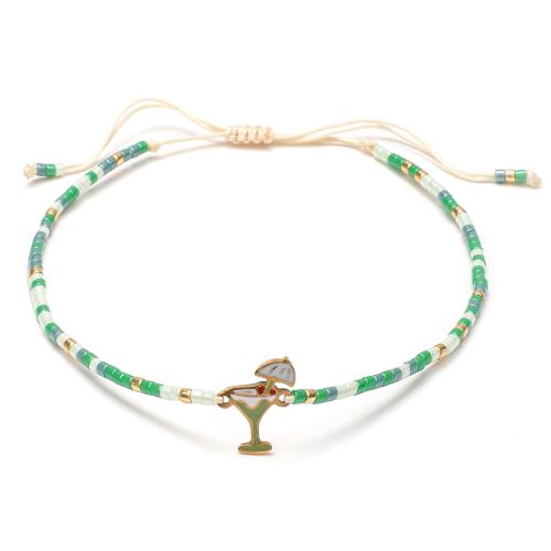 perles de rocaille en verre bracelet, avec Cordon de noeud & Acier inoxydable 304, tasse, fait à la main, bijoux de mode & réglable & pour femme & émail, plus de couleurs à choisir, Longueur:Environ 16-20 cm, Vendu par PC