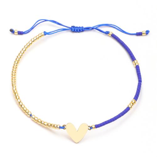 Glass Seed Beads Bracelet with Knot Cord & 304 Stainless Steel Heart handmade fashion jewelry & adjustable & for woman Length Approx 16-20 cm Sold By PC