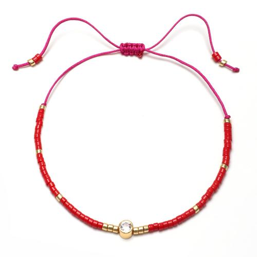 Glass Seed Beads Armband, med Knut Sladd & Cubic Zirconia & 304 rostfritt stål, handgjord, mode smycken & justerbar & för kvinna, fler färger för val, Längd Ca 16-20 cm, Säljs av PC