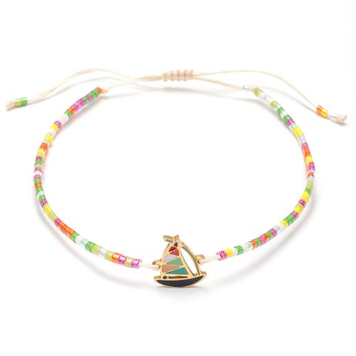Glass Seed Beads Bracelet, with Knot Cord & 304 Stainless Steel, Sail Boat, handmade, fashion jewelry & adjustable & for woman & enamel, more colors for choice, Length:Approx 16-20 cm, Sold By PC