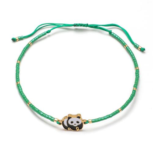 Glass Seed Beads Bracelet, with Knot Cord & 304 Stainless Steel, Panda, handmade, fashion jewelry & adjustable & for woman & enamel, more colors for choice, Length:Approx 16-20 cm, Sold By PC