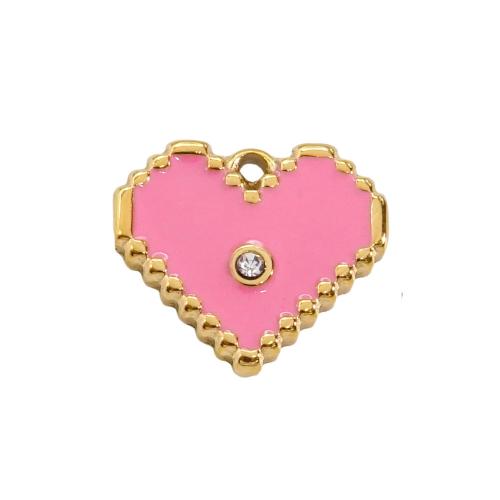 Stainless Steel Heart Pendants 304 Stainless Steel with Cubic Zirconia Vacuum Ion Plating DIY & enamel Sold By PC
