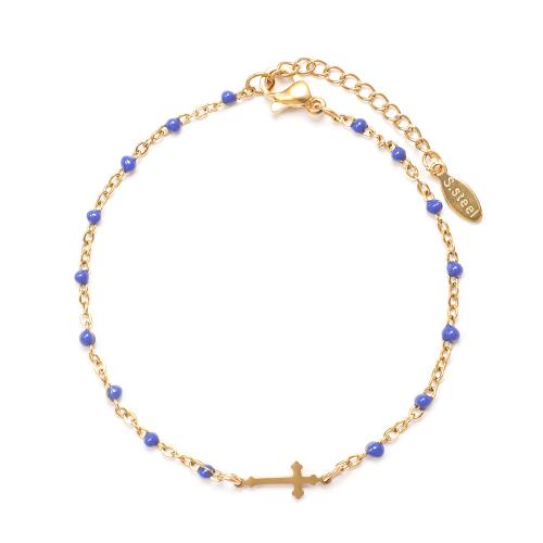 Acier inoxydable 304 bracelet, avec 5cm chaînes de rallonge, croix, bijoux de mode & réglable & pour femme & émail, plus de couleurs à choisir, Longueur:Environ 16 cm, Vendu par PC