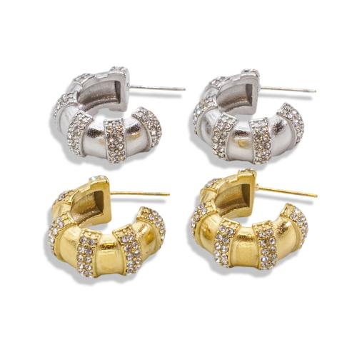 Stainless Steel Stud Earrings 304 Stainless Steel Letter C Vacuum Ion Plating fashion jewelry & micro pave cubic zirconia & for woman Sold By Pair