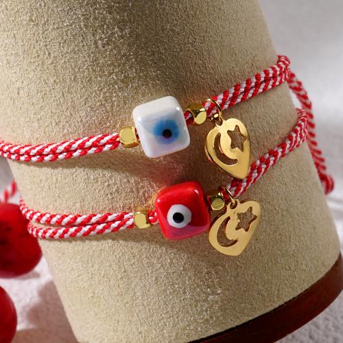 Glass Bracelet, with Cotton Thread, gold color plated, evil eye pattern & for woman, more colors for choice, Sold By PC