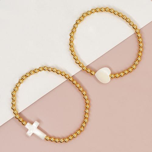 alliage de zinc bracelet, avec coquille, Placage de couleur d'or, styles différents pour le choix & pour femme, plus de couleurs à choisir, protéger l'environnement, sans nickel, plomb et cadmium, Vendu par PC