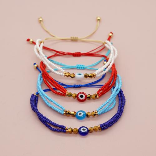 Glass Bracelet, with Wax Cord, Adjustable & evil eye pattern & for woman, more colors for choice, nickel, lead & cadmium free, Sold By PC