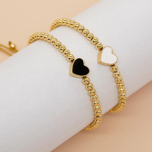 Zinc Alloy Bracelet with Wax Cord Heart gold color plated Adjustable & for woman & enamel nickel lead & cadmium free Sold By PC