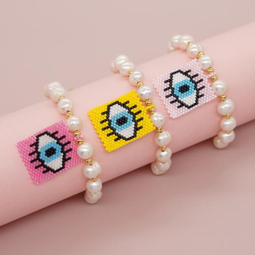 Katoen draad Armband, met Seedbead & Plastic Pearl, Verstelbare & boze oog patroon & voor vrouw, meer kleuren voor de keuze, nikkel, lood en cadmium vrij, Verkocht door PC