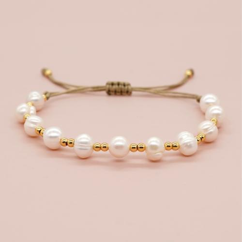 Freshwater Pearl Bracelet, with Wax Cord, Adjustable & for woman, white, nickel, lead & cadmium free, Sold By PC