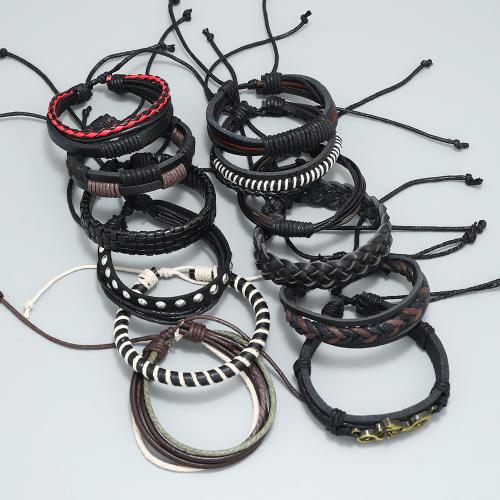 PU Leather Cord Bracelets, with Wax Cord & Tibetan Style, with 8-9cm extender chain, 12 pieces & fashion jewelry & Unisex, mixed colors, Length:17-18 cm, Sold By Set