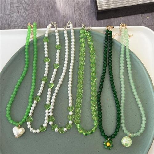 Plastic Pearl Necklace Glass with Plastic Pearl fashion jewelry & for woman Length 41-50 cm Sold By PC