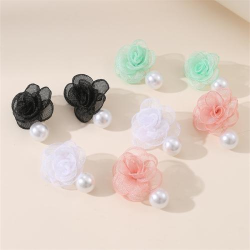 Earring Jewelry Plastic with Plastic Pearl Flower epoxy gel fashion jewelry & for woman Sold By Pair