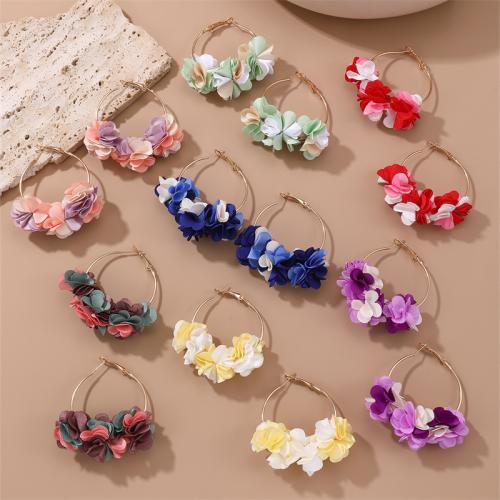 Zinc Alloy Drop Earrings with Polyester Flower fashion jewelry & gradient color & for woman Sold By Pair