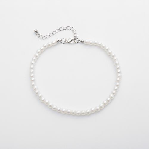 Fashion Jewelry Anklet, perle de plastique, avec alliage de zinc, avec 1.96 Inch chaînes de rallonge, bijoux de mode & unisexe, couleur platine, Longueur:9.4 pouce, Vendu par PC