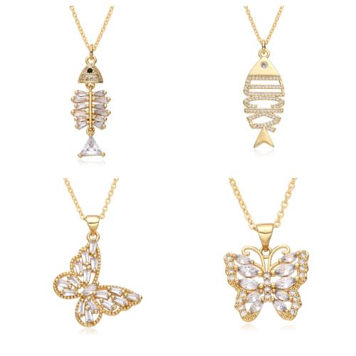 Cubic Zircon Micro Pave Brass Necklace, plated, different styles for choice & micro pave cubic zirconia & for woman, golden, Sold By PC